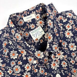 J Crew Secret WashFloral Button Down Shirt Mens Sz S Navy Orange Classic Fit Str